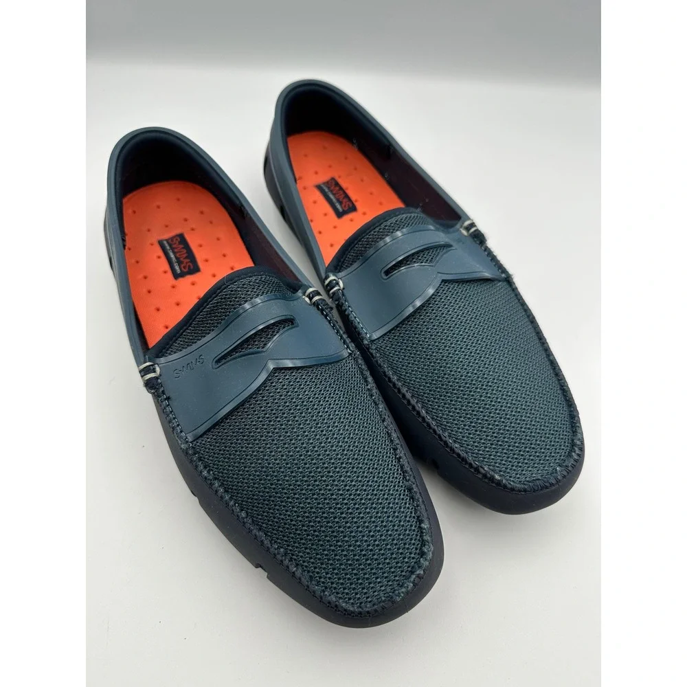 New SWIMS Braided Lace Penny Loafer Mens 10 Navy Blue Mesh‎ Water Shoes $178